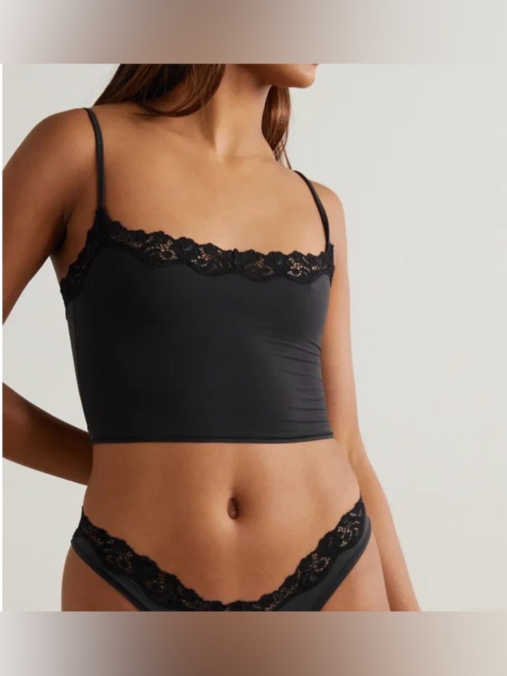 Skims Fits Everybody Lace Cropped Cami/ Bralette in black, size XL